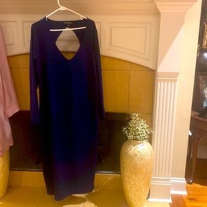 Dressy navy blue dress with split on the side tie in the back